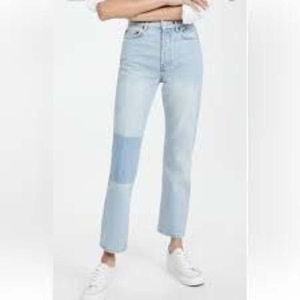 Reformation Cynthia Patch High Rise Straight Jeans Tahoe Size 24 NWT